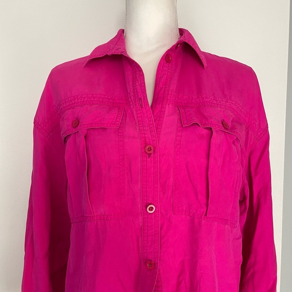 Vintage Hot Pink Silk Long Sleeve Button Up Cargo Shirt by EPB Easy - Picture 3 of 5